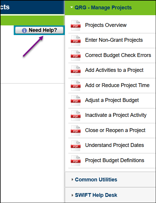 Need Help menu