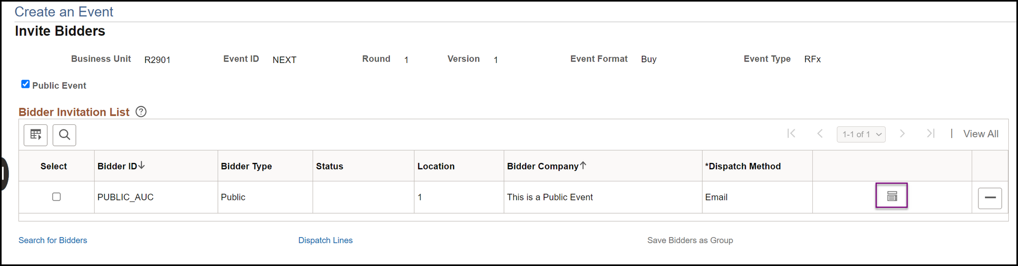 bidder invitation list